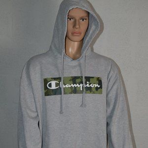 Champion Grey Hoodie Sweatshirt Script Logo Pullover Kanga Pocket Men's Size 3XL